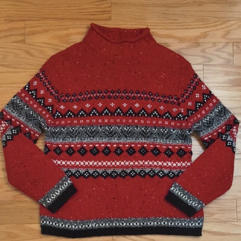 Croft & Barrow Red & Black Turtleneck Sweater, Size L 12/14 GU